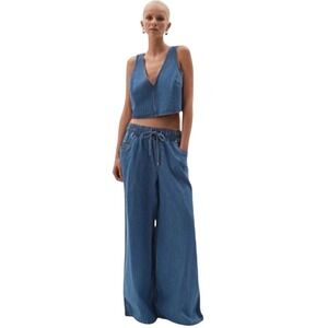 NWT Aje Studio Sunray Wide Leg Pull On Denim Jeans in Blue Wash size 4US  8AU